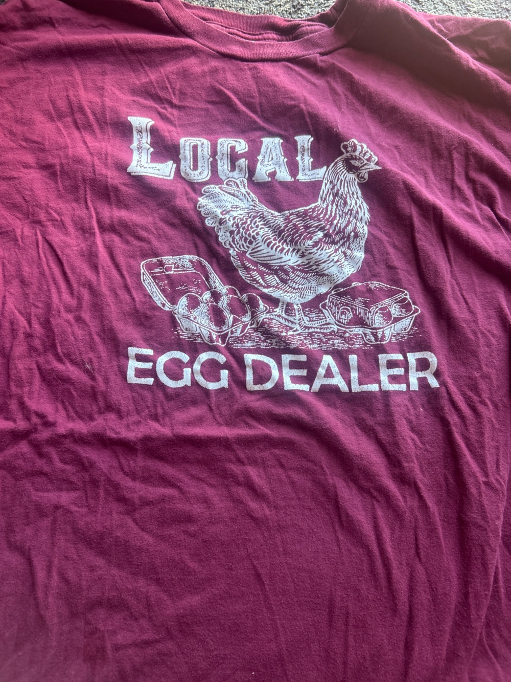 Source Unknown Burgundy 'Local Egg Dealer' Short Sleeve Tee
